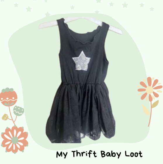 Preloved Hopscotch black sleeveless star printed casual dress (2-3 years)